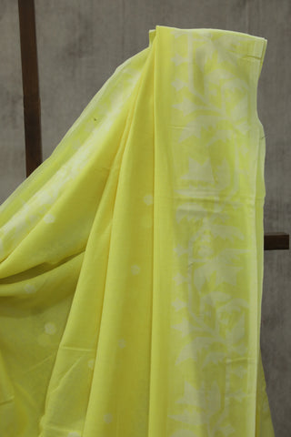 Yellow Mul Cotton Jamdani Saree-SRYMCJS165