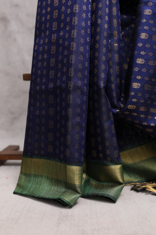 Navy Blue Raw Silk Saree - SRNBRSS365