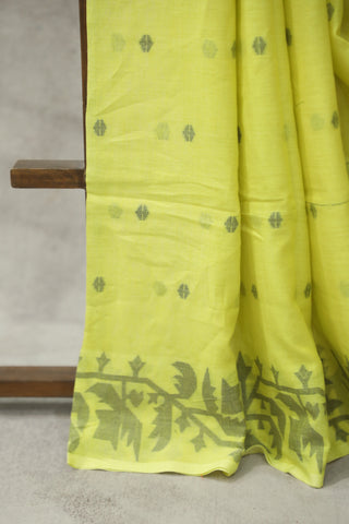 Yellow Mul Cotton Jamdani Saree-SRYMCJS161