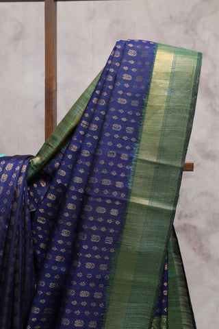 Navy Blue Raw Silk Saree - SRNBRSS365