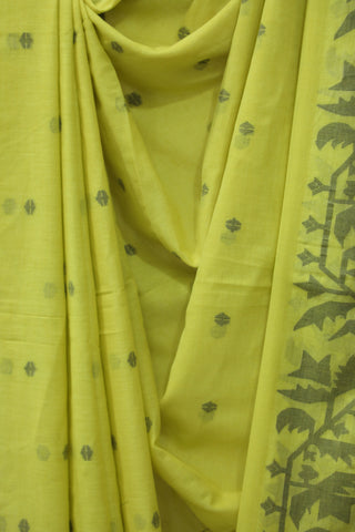 Yellow Mul Cotton Jamdani Saree-SRYMCJS161