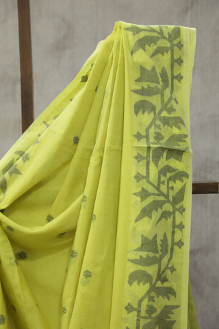 Yellow Mul Cotton Jamdani Saree-SRYMCJS161