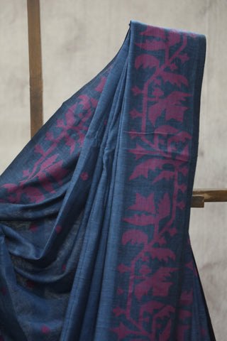 Teal Blue Mul Cotton Jamdani Saree-SRTBMCJS160