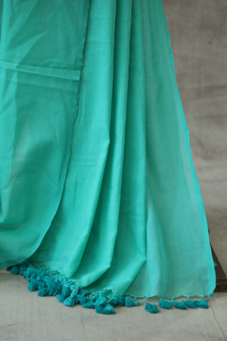 Turquoise Mulmul Cotton Saree-SRBOMCS35EX