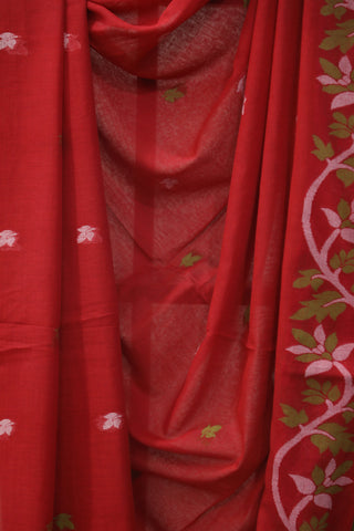 Red Mul Cotton Jamdani Saree-SRRMCJS159