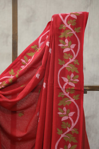 Red Mul Cotton Jamdani Saree-SRRMCJS159