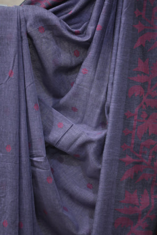 Purple Mul Cotton Jamdani Saree-SRPMCJS146