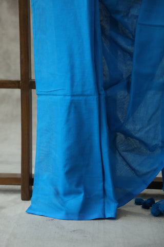 Blue Mulmul Cotton Saree-SRBMCS18EX