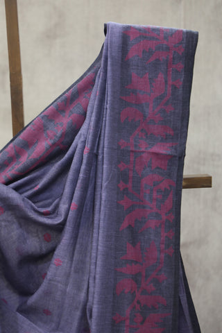 Purple Mul Cotton Jamdani Saree-SRPMCJS146