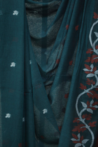 Peacock Green Mul Cotton Jamdani Saree-SRPGMCJS150