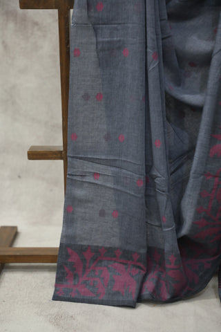 Grey Mul Cotton Jamdani Saree-SRGMCJS149