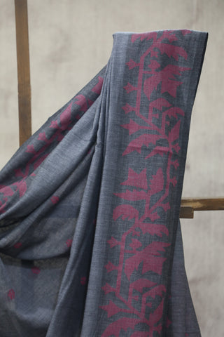 Grey Mul Cotton Jamdani Saree-SRGMCJS149