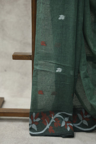 Green Mul Cotton Jamdani Saree-SRGMCJS159