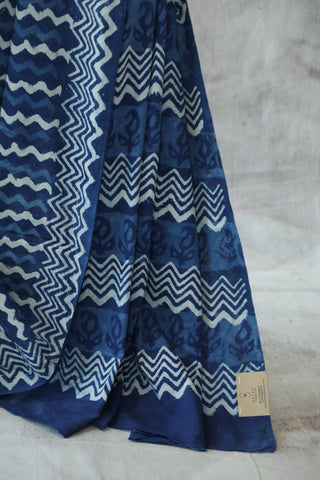 Indigo HBP Cotton Saree with Contrast Blouse - SRICS154EX