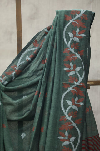 Green Mul Cotton Jamdani Saree-SRGMCJS159