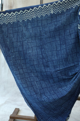 Indigo HBP Cotton Saree with Contrast Blouse - SRICS154EX