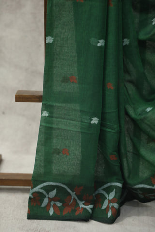 Green Mul Cotton Jamdani Saree-SRGMCJS151