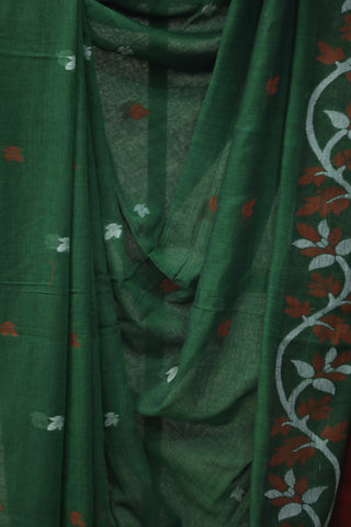 Green Mul Cotton Jamdani Saree-SRGMCJS151