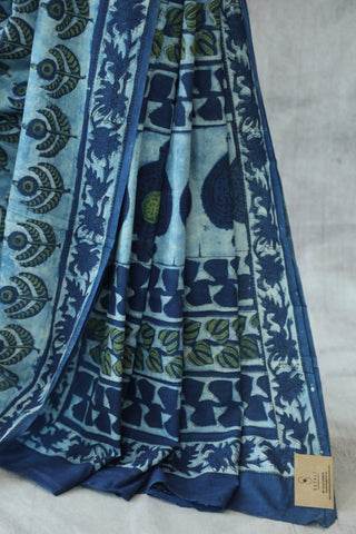 Indigo Ajrakh HBP Cotton Saree-SRIAPCS1282