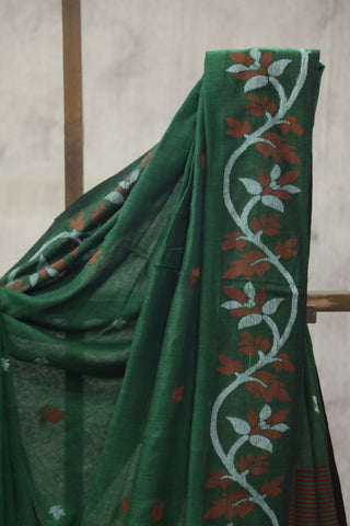 Green Mul Cotton Jamdani Saree-SRGMCJS151