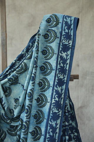 Indigo Ajrakh HBP Cotton Saree-SRIAPCS1282