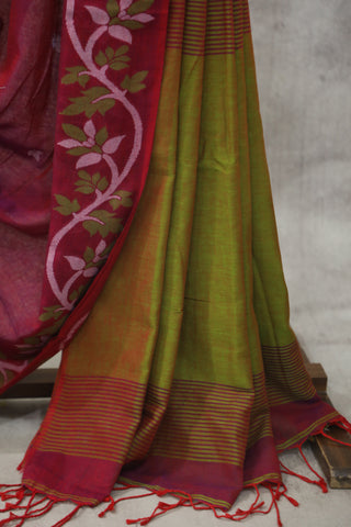 Two Tone Magenta Mul Cotton Jamdani Saree-SRTTMMCJS148