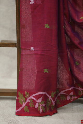 Two Tone Magenta Mul Cotton Jamdani Saree-SRTTMMCJS148