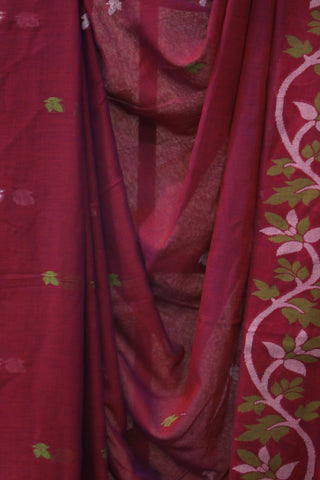 Two Tone Magenta Mul Cotton Jamdani Saree-SRTTMMCJS148