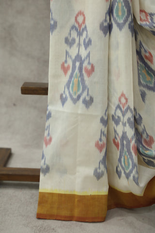 White Pochampalli Cotton Ikat Saree - SRWPCIS222