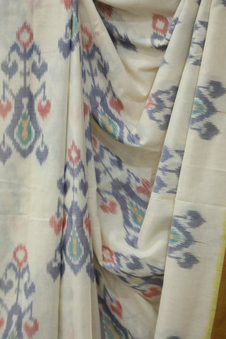 White Pochampalli Cotton Ikat Saree - SRWPCIS222