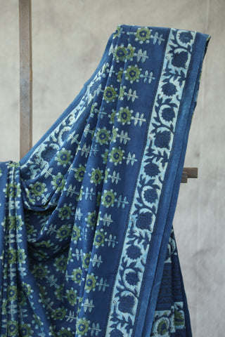 Indigo Ajrakh HBP Cotton Saree-SRIAPCS1284