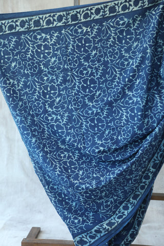 Indigo Ajrakh HBP Cotton Saree-SRIAPCS1284