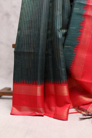 Bottle Green Raw Silk Saree - SRBGRSS456