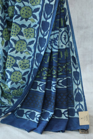 Indigo Ajrakh HBP Cotton Saree-SRIAPCS1283