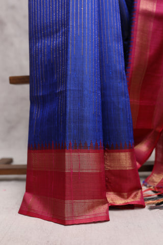 Dark Blue Raw Silk Saree - SRDBRSS457