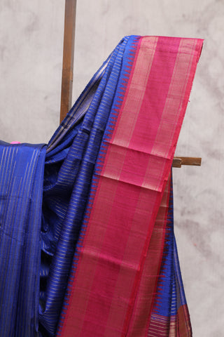 Dark Blue Raw Silk Saree - SRDBRSS457