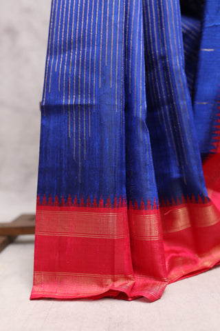 Dark Blue Raw Silk Saree - SRDBRSS458