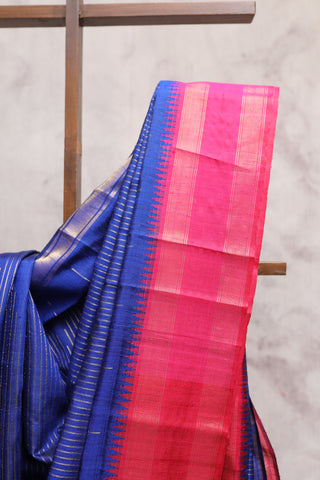 Dark Blue Raw Silk Saree - SRDBRSS458