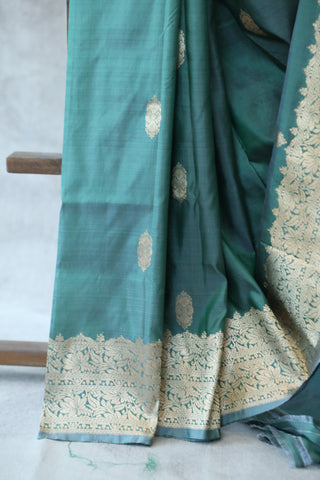 Green Banarasi Silk Saree-SRGBSS498