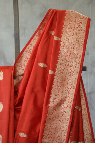 Red Banarasi Silk Saree-SRRBSS493