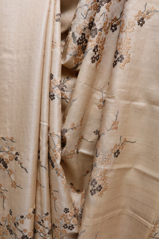 Beige-Kashish Machine Embroidered Tussar Silk Saree-SRBKMETSS718