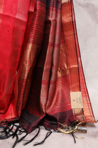 Dark Wine Raw Silk Saree - SRDWRSS401