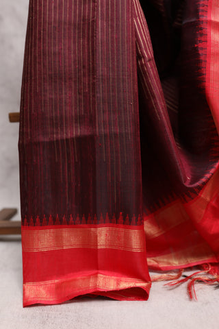 Dark Wine Raw Silk Saree - SRDWRSS401