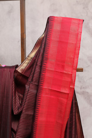 Dark Wine Raw Silk Saree - SRDWRSS401