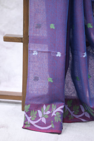 Two Tone Blue Mul Cotton Jamdani Saree-SRTTBMCJS171