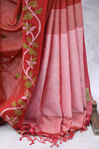 Red Mul Cotton Jamdani Saree-SRRMCJS170