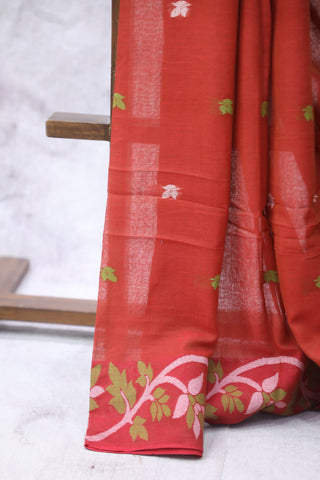 Red Mul Cotton Jamdani Saree-SRRMCJS170