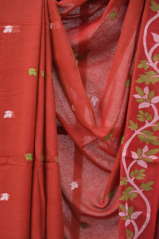 Red Mul Cotton Jamdani Saree-SRRMCJS170