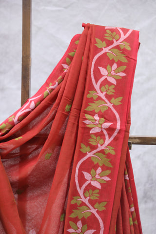 Red Mul Cotton Jamdani Saree-SRRMCJS170