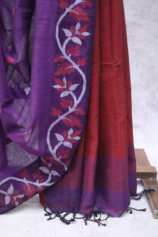 Purple Mul Cotton Jamdani Saree-SRPMCJS169